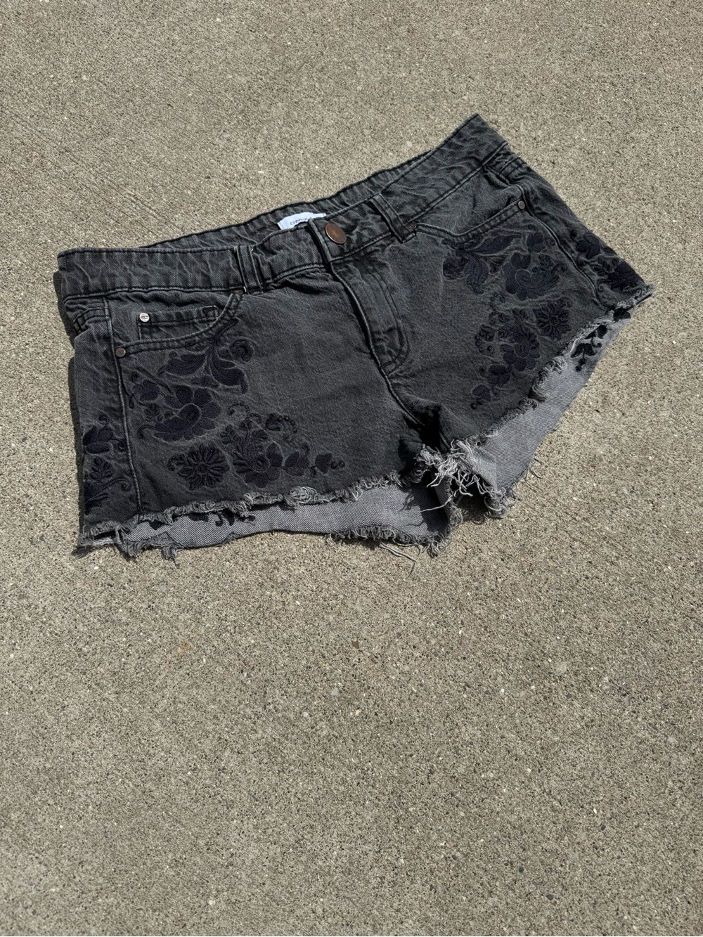 O'Neill Black Floral-Print Denim Cutoff Shorts